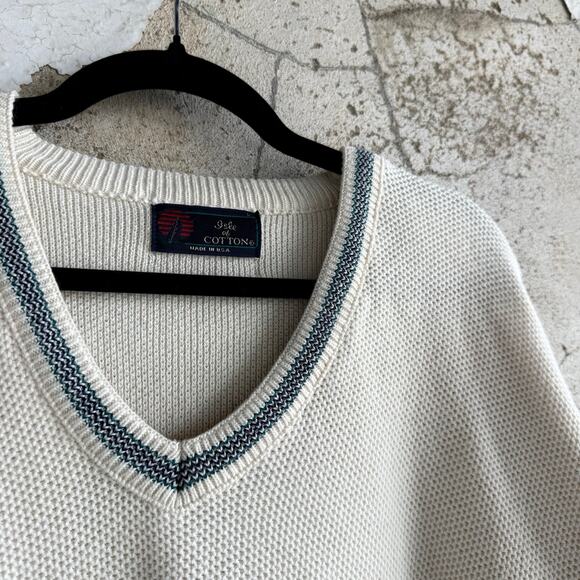 Vtg 90s Sweater Men L Cricket V Neck Sweater Cream Embroidered Isuzu Logo Preppy - Picture 5 of 12